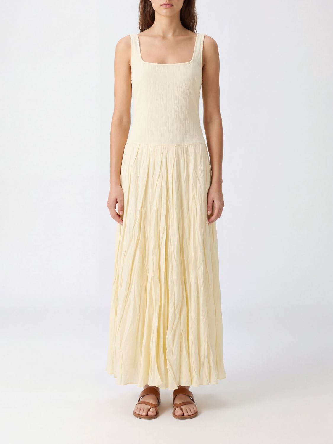 JOHANNA ORTIZ Schulterfreies Midikleid aus Leinen-Baumwoll-Mix mit Knittereffekt