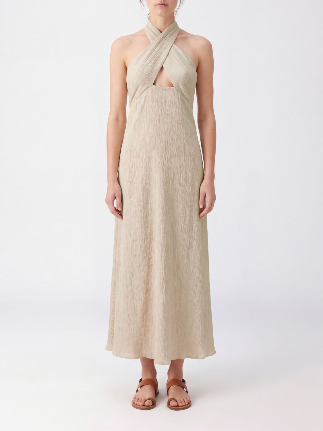 JOHANNA ORTIZ Midikleid aus Viskosemischung mit Wickelausschnitt und Bindeträgern