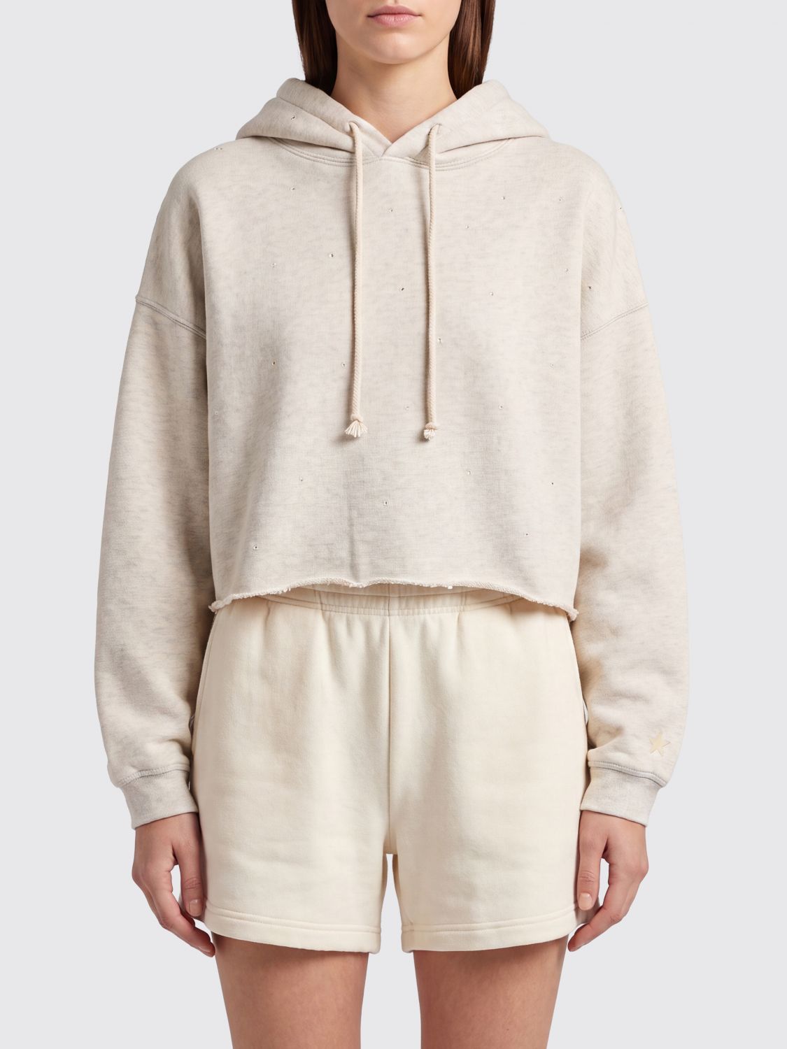 GOLDEN GOOSE Cropped Cotton Hoodie with Dropped Shoulders