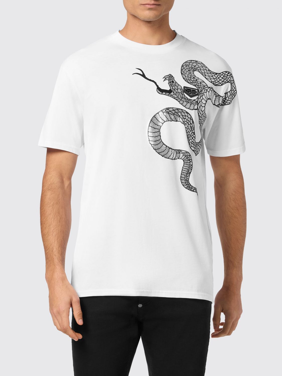 Philipp Plein Embroidered Snake Print Cotton T-Shirt