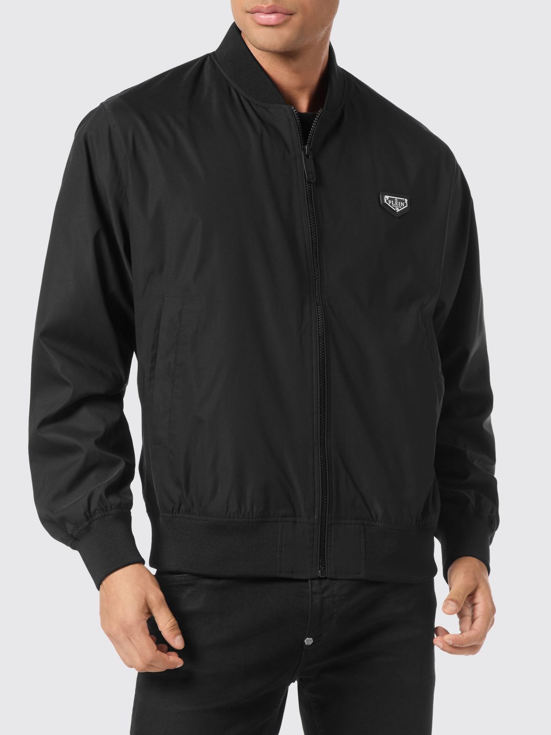 PHILIPP PLEIN Lightweight Nylon Bomber Jacket with Iconic Collar and Logo