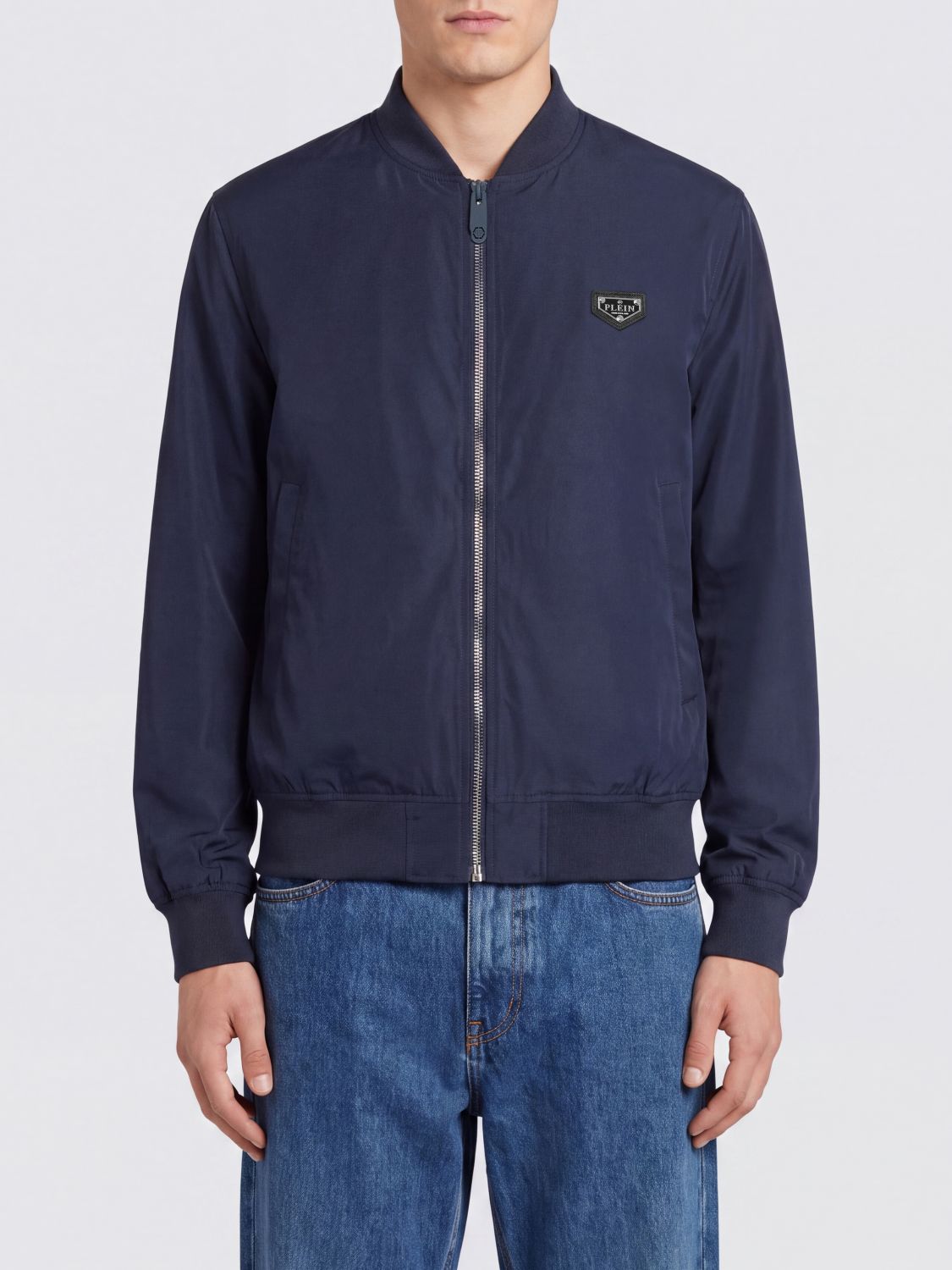 PHILIPP PLEIN Bomber in nylon leggero con colletto iconico e logo applicato