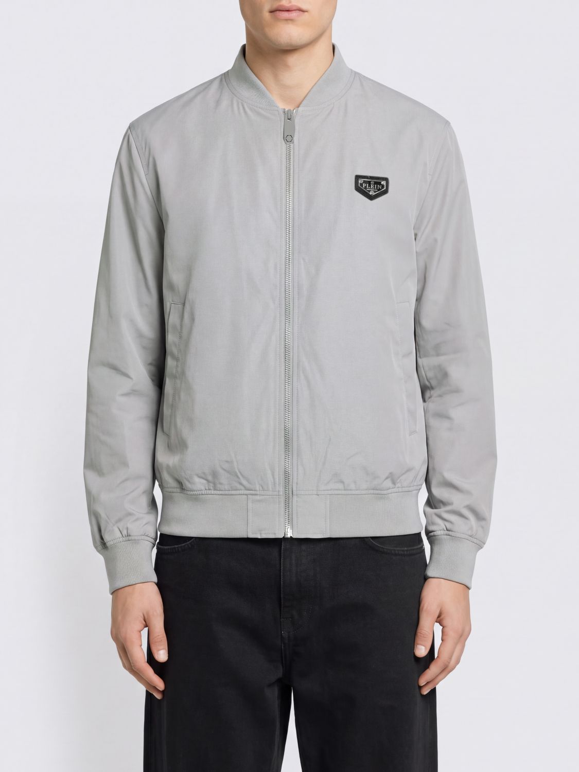 PHILIPP PLEIN Bomber in nylon leggero con colletto iconico e logo applicato