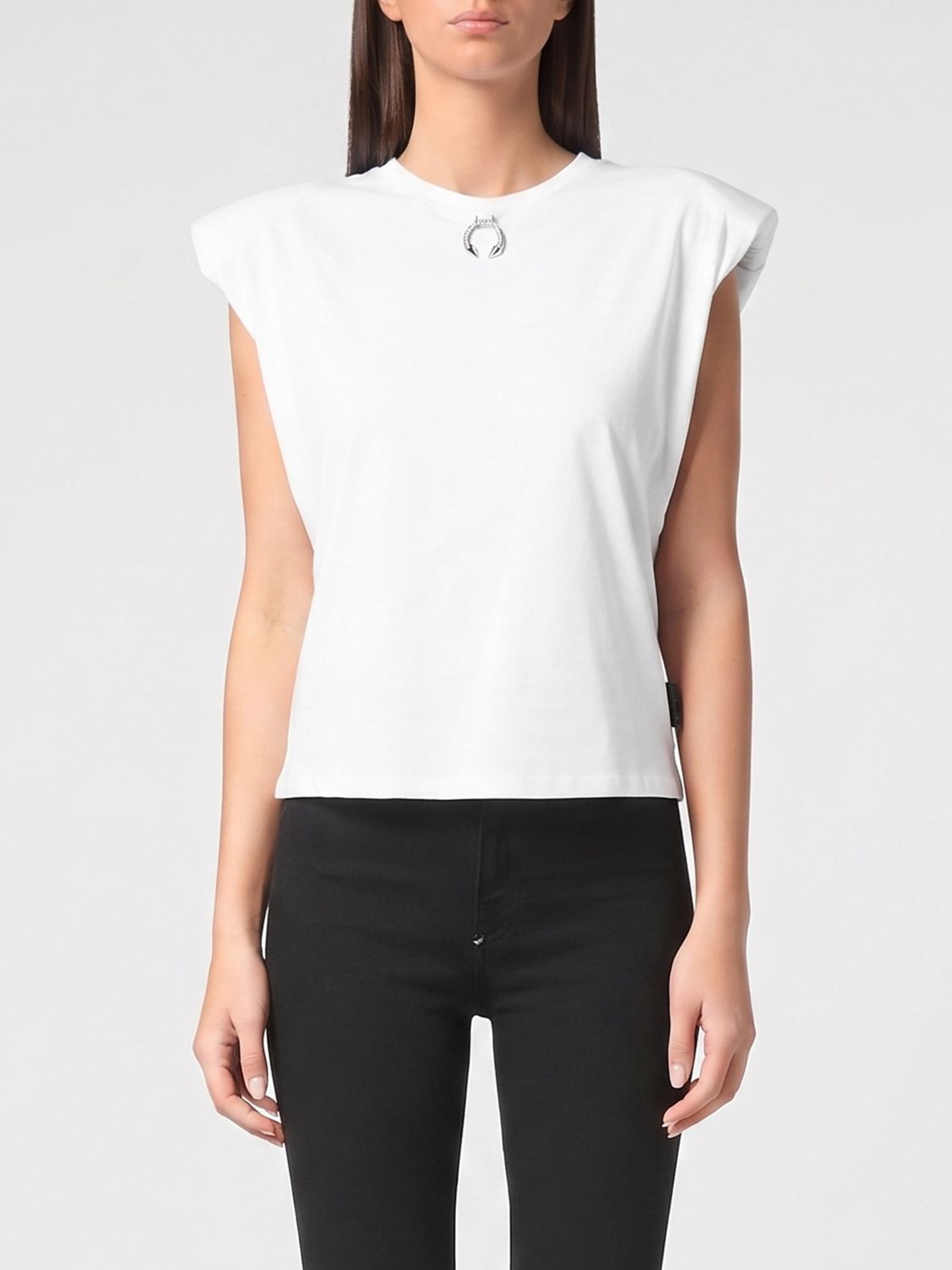PHILIPP PLEIN Jersey Tank Top with Crew Neck and Padded Shoulders