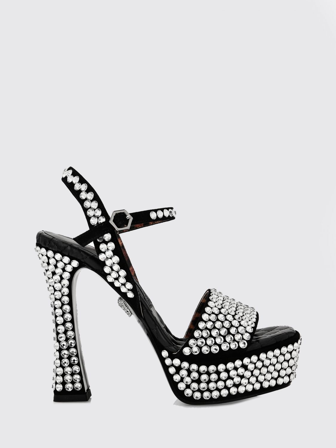 PHILIPP PLEIN Suede Platform Sandals with High Heel and Rhinestones