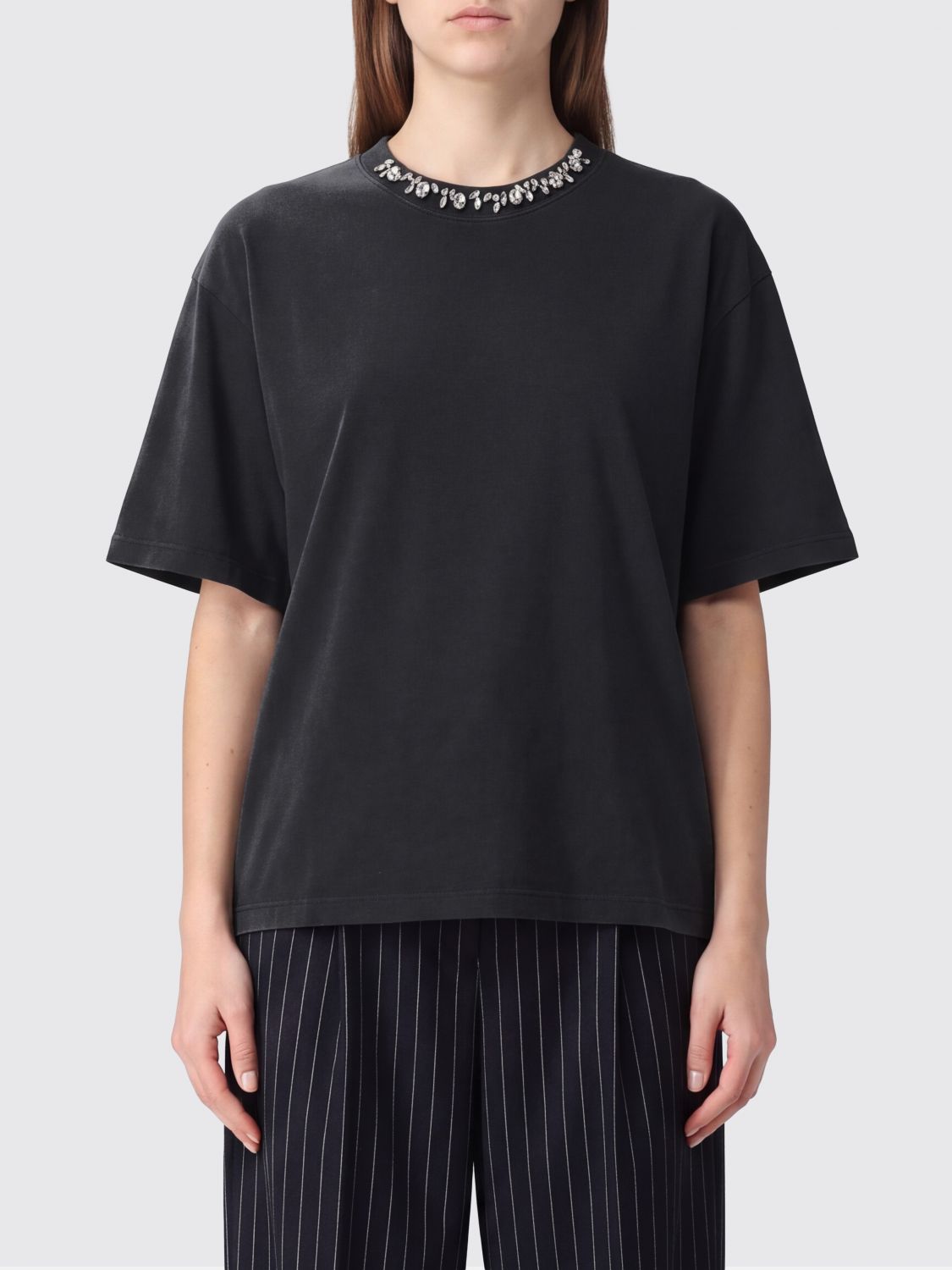 GOLDEN GOOSE Baumwoll-T-Shirt mit Kristallstickerei