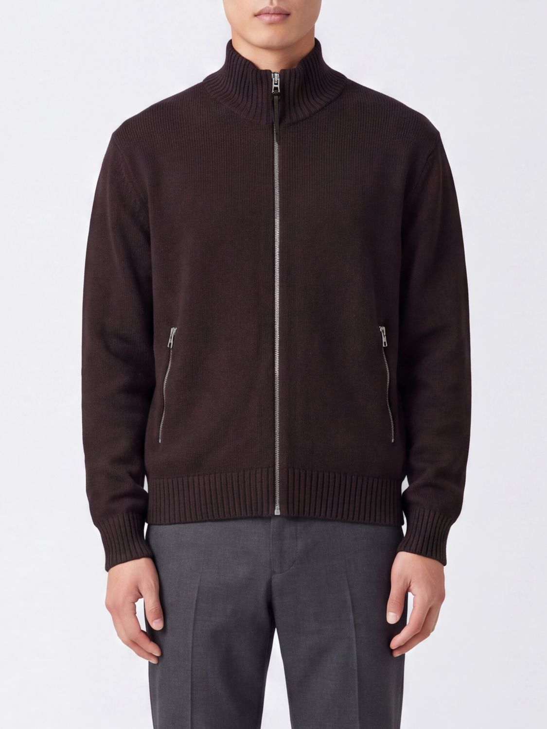 TOM FORD Maglia full-zip a collo alto in 100% lana vergine con tasche