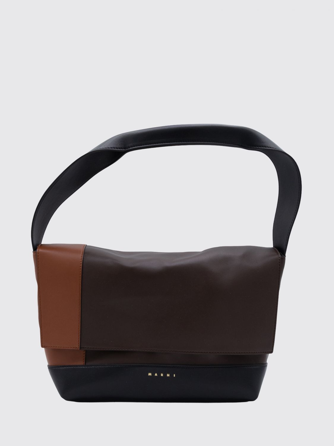 MARNI Bicolor Calfskin Leather Shoulder Bag with Flap and Top Handle