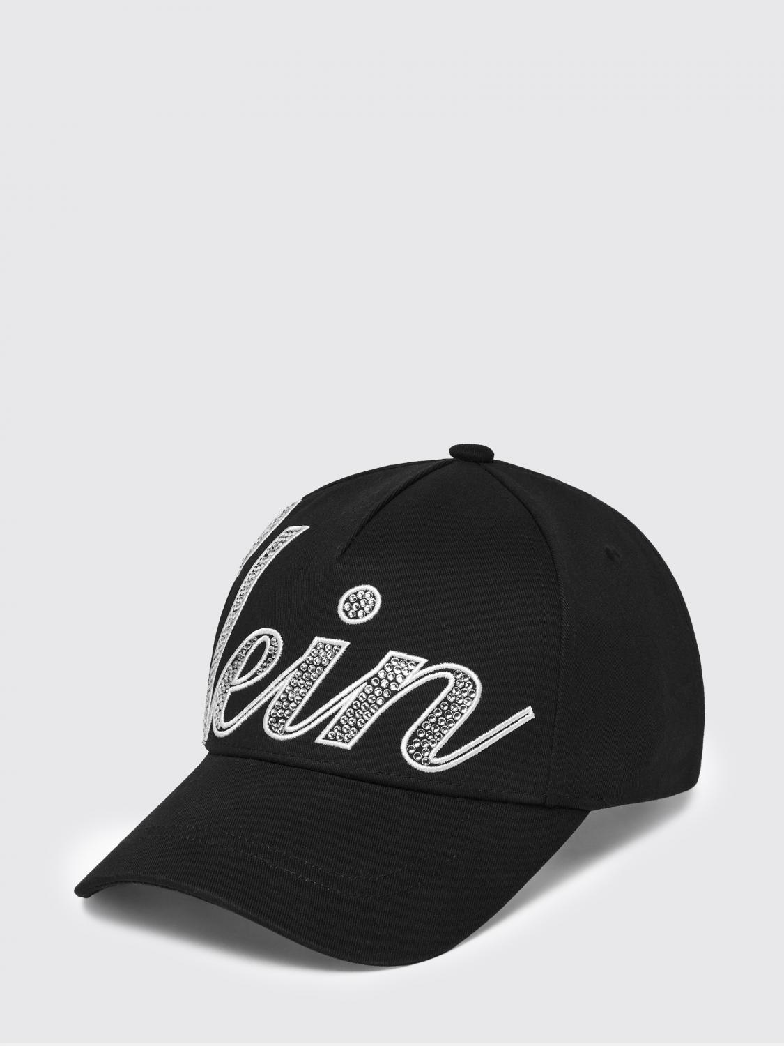 Philipp Plein Cotton Baseball Cap With Front Logo And Rhinestone Detail In Black