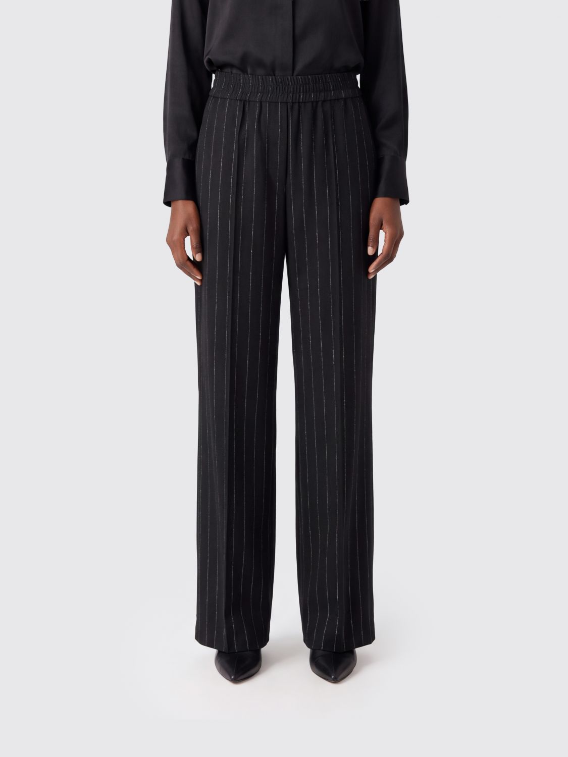 BRUNELLO CUCINELLI Pinstripe Wide-Leg Wool Blend Trousers with Sequins