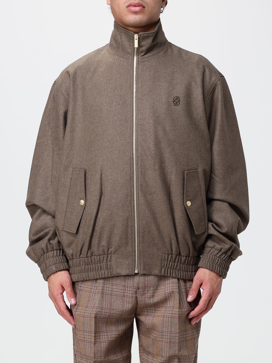 Drôle de Monsieur High Neck Virgin Wool Bomber Jacket with Embroidered Logo