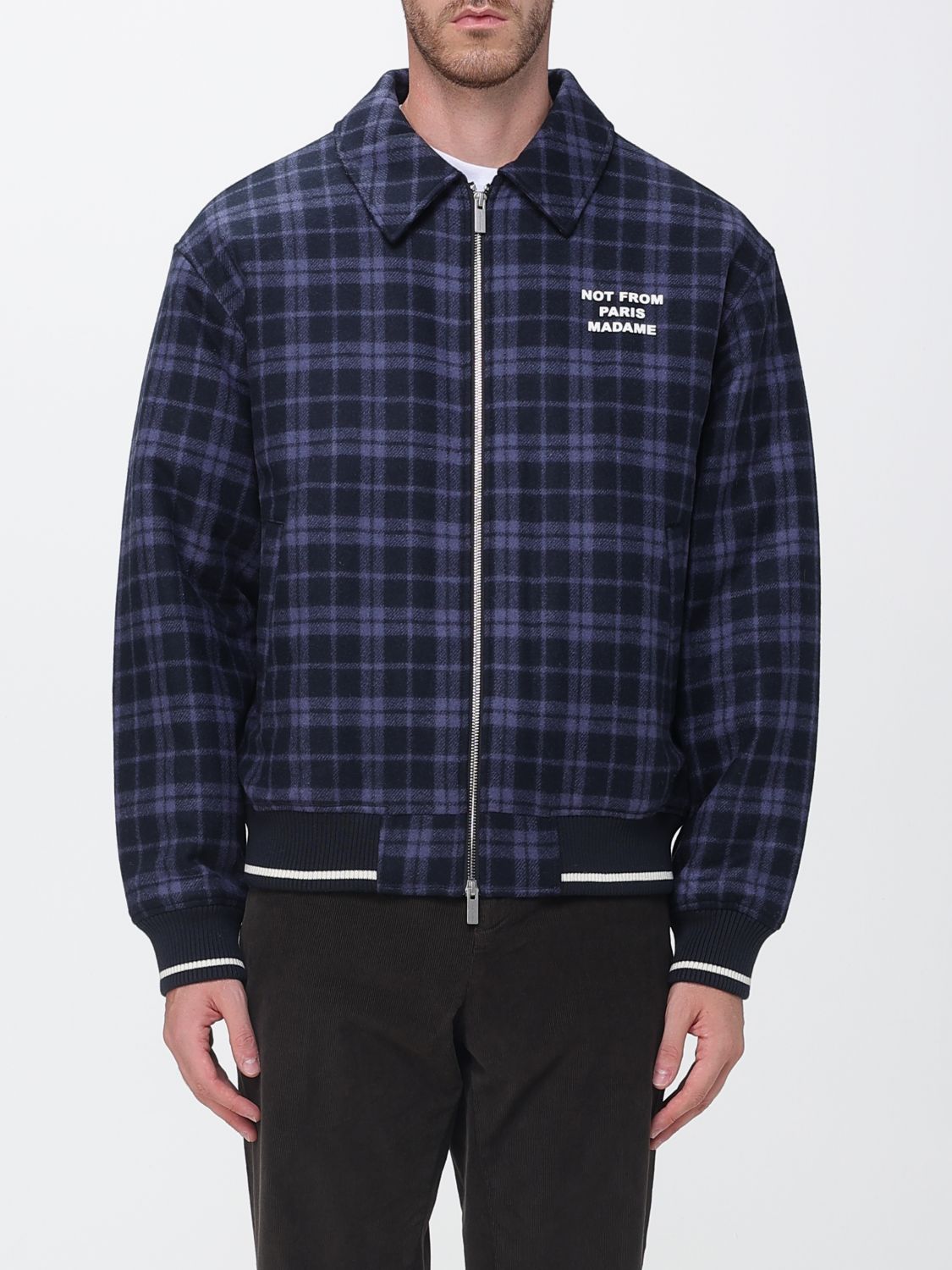 Drôle de Monsieur Tartan Pattern Wool Blend Shirt Jacket