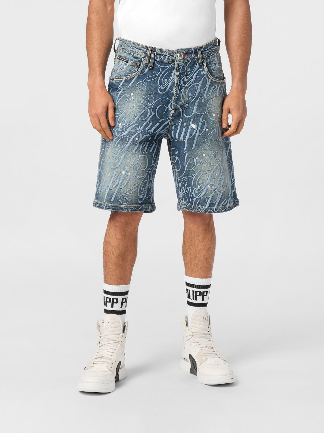 PHILIPP PLEIN Baumwoll-Denim-Bermudashorts im Five-Pocket-Design