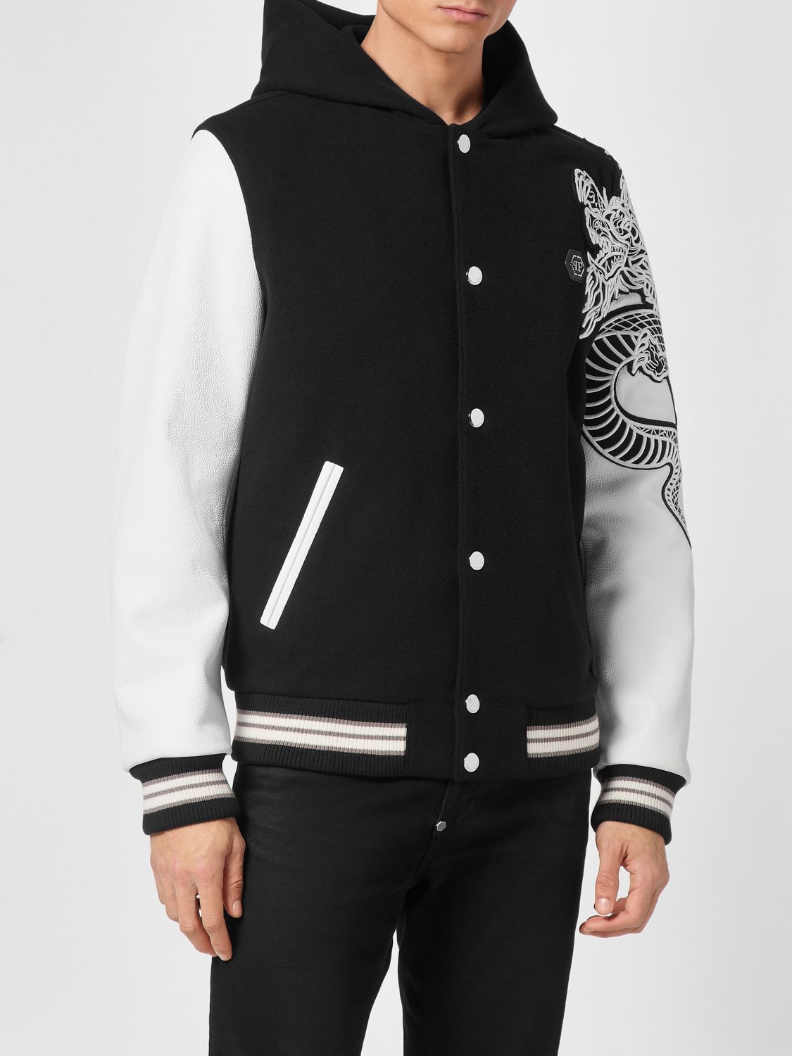PHILIPP PLEIN Varsity-Bomberjacke aus Viskose und Polyester mit Grafik-Print