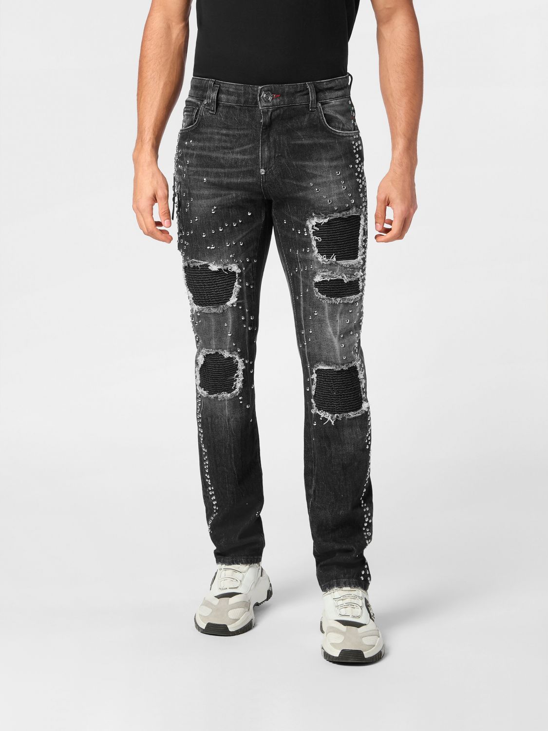 PHILIPP PLEIN Slim-Fit Jeans aus Stretch-Denim in Distressed-Optik mit Hexagon-Logo