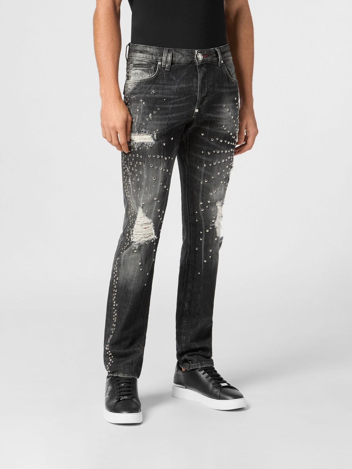 PHILIPP PLEIN Skinny-Fit Jeans aus Stretch-Denim in Distressed-Optik mit Nieten