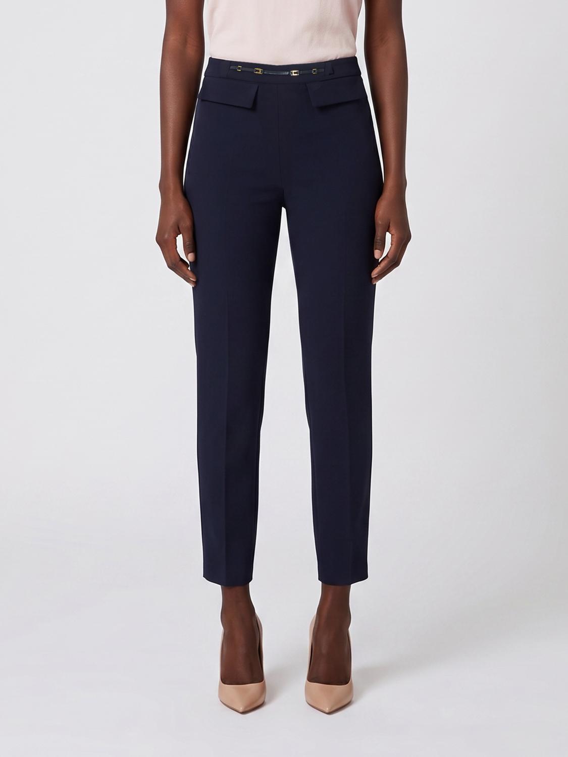 Elisabetta Franchi High-Waisted Skinny Crêpe Trousers with Flap Pockets