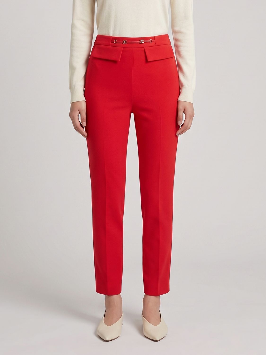 Elisabetta Franchi High-Waisted Skinny Crêpe Trousers with Flap Pockets