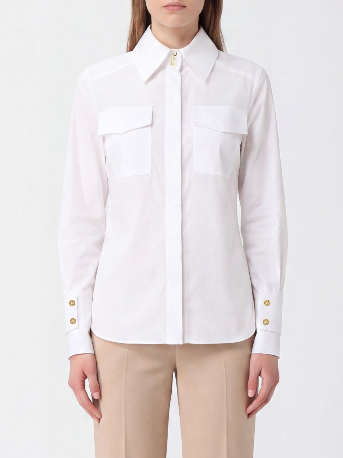 Elisabetta Franchi Slim Fit Cotton Poplin Shirt with Pockets