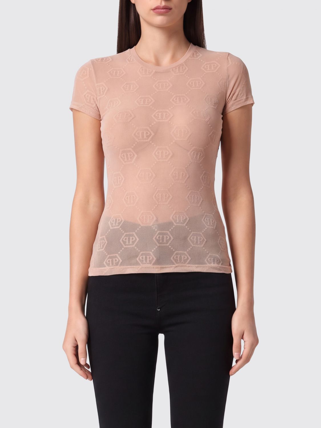 PHILIPP PLEIN Slim Fit Sheer Polyamide T-Shirt with Hexagon Logo