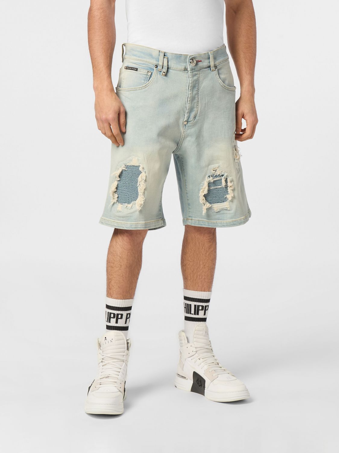 PHILIPP PLEIN Five-Pocket-Shorts aus Distressed-Denim mit Used-Look