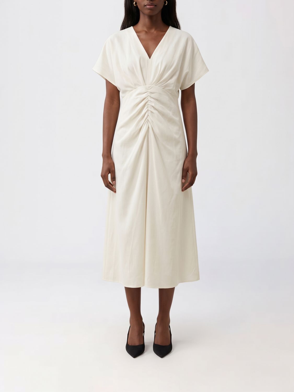 ALBERTA FERRETTI A-Linien-Midikleid mit V-Ausschnitt und Seitenschlitz für Zeremonien