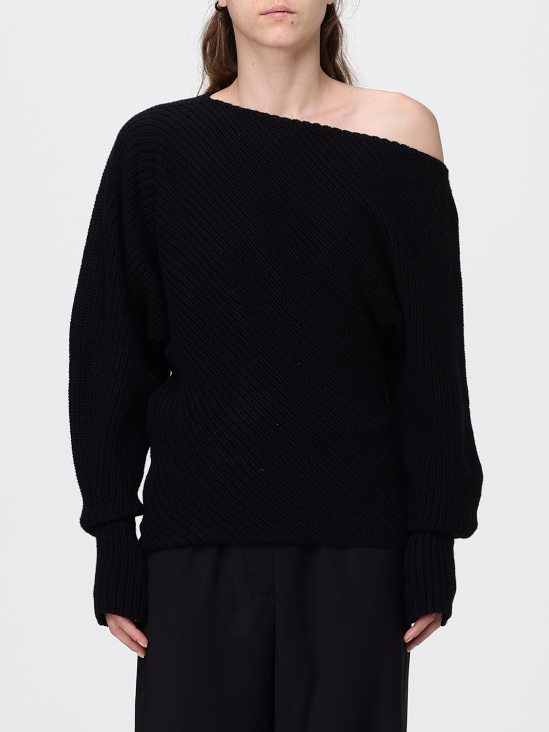 Alberta Ferretti Draped Wool and Silk Jumper with Asymmetric Neckline · 40