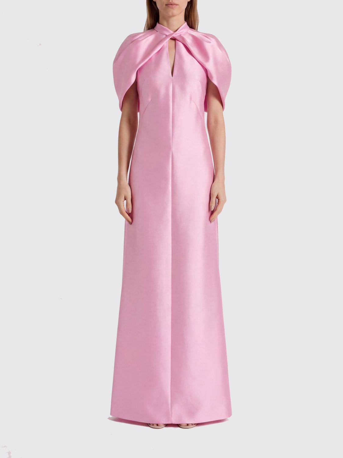 ALBERTA FERRETTI Satin Midi Evening Dress with Puff Sleeves