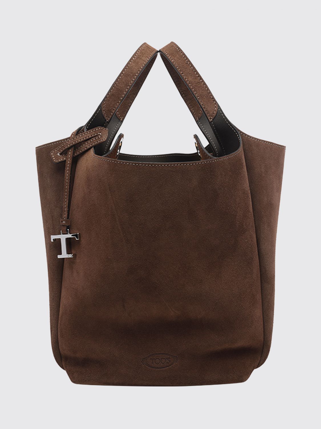 TOD'S Suede Calfskin Leather Bucket Bag with Double Handle and Charm
