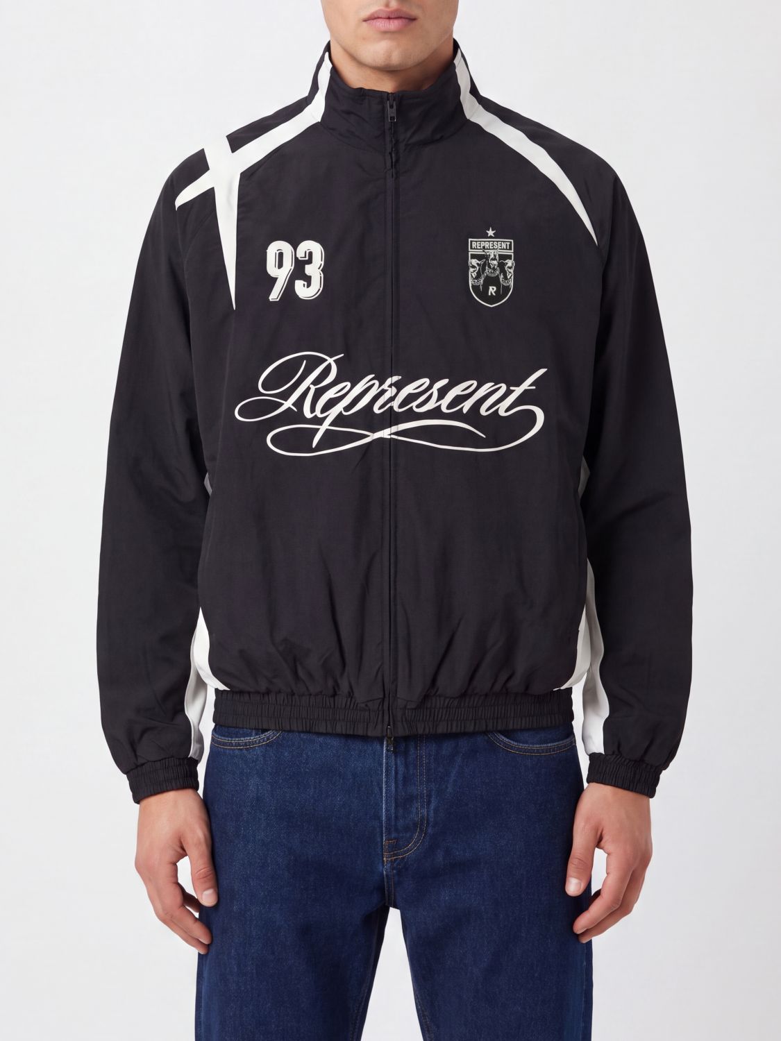 Represent Nylon Bomber Jacket with High Collar and Zip Closure