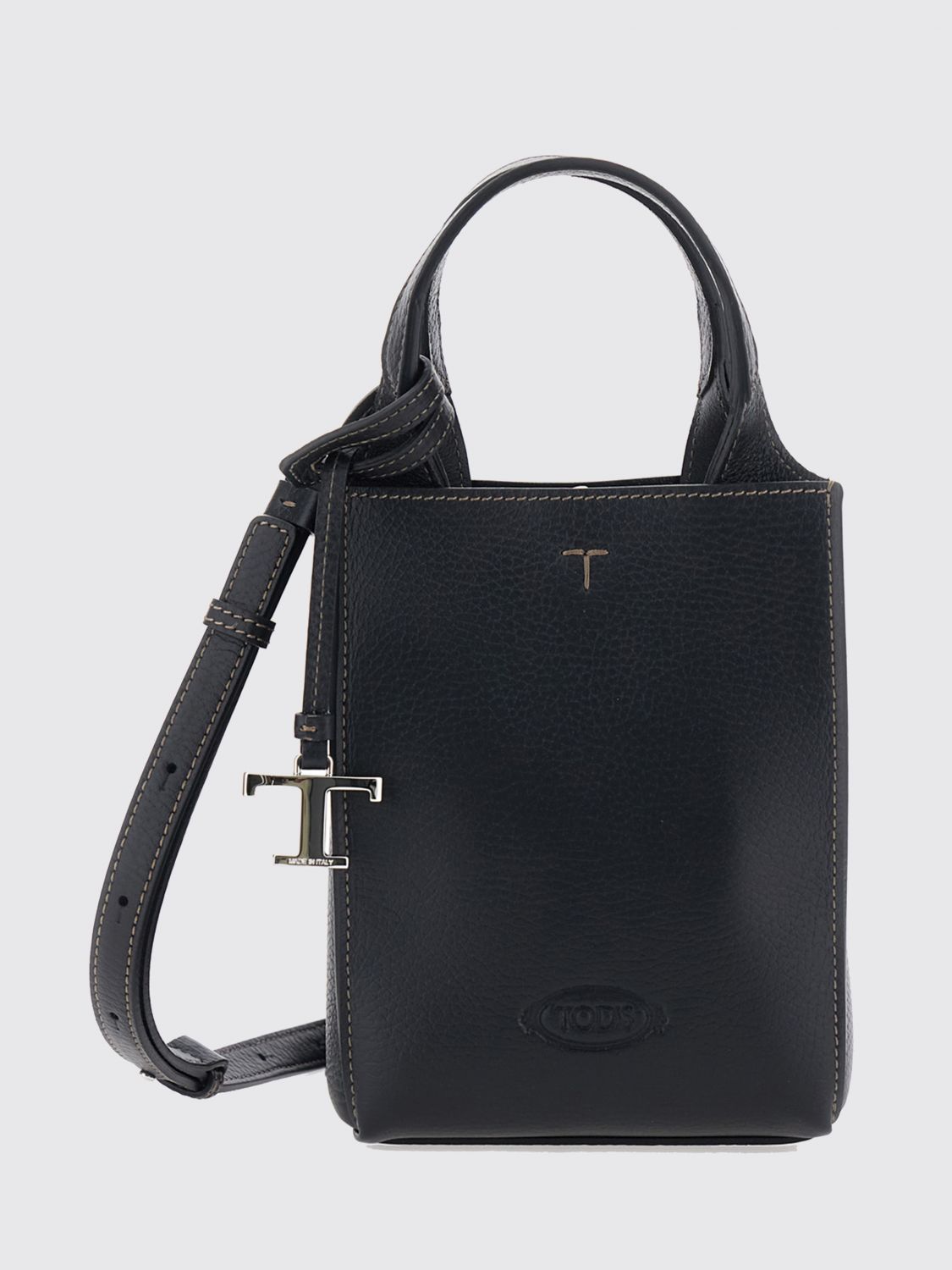 TOD’S Mini Hammered Leather Bucket Bag with Double Handle and Strap