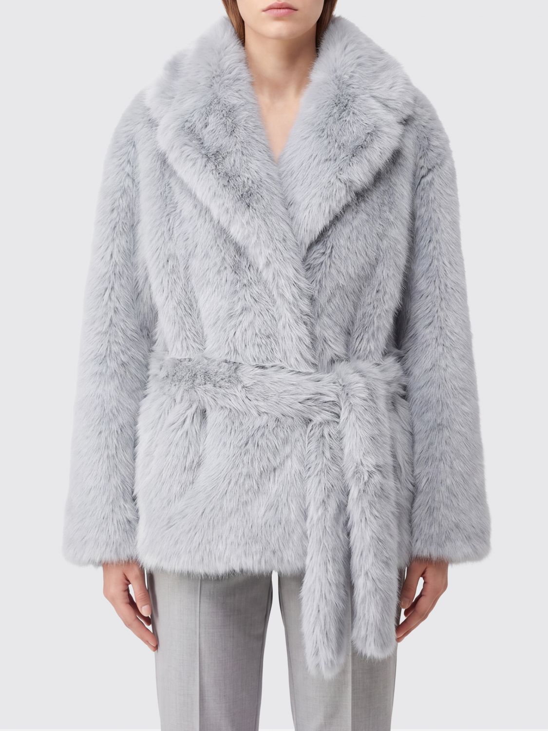 PINKO Fur Coat Woman color Blue