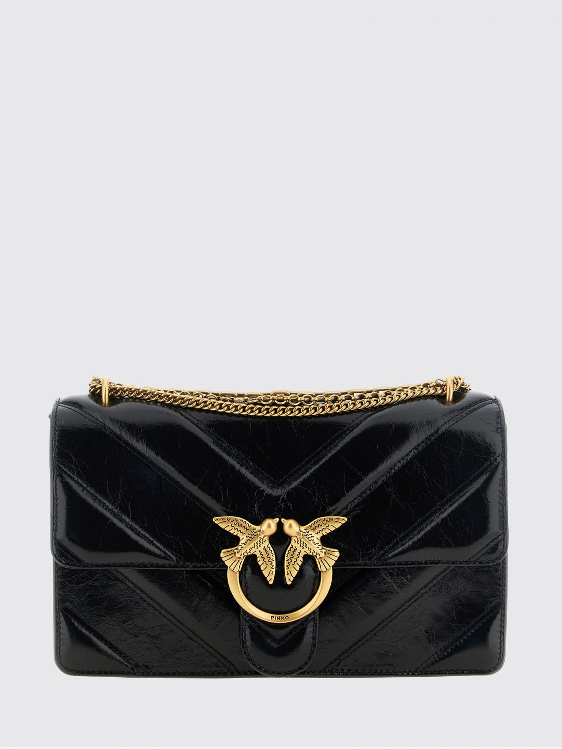 PINKO Mini Crossbody Bag in Calfskin with Chevron Pattern and Love Birds Logo