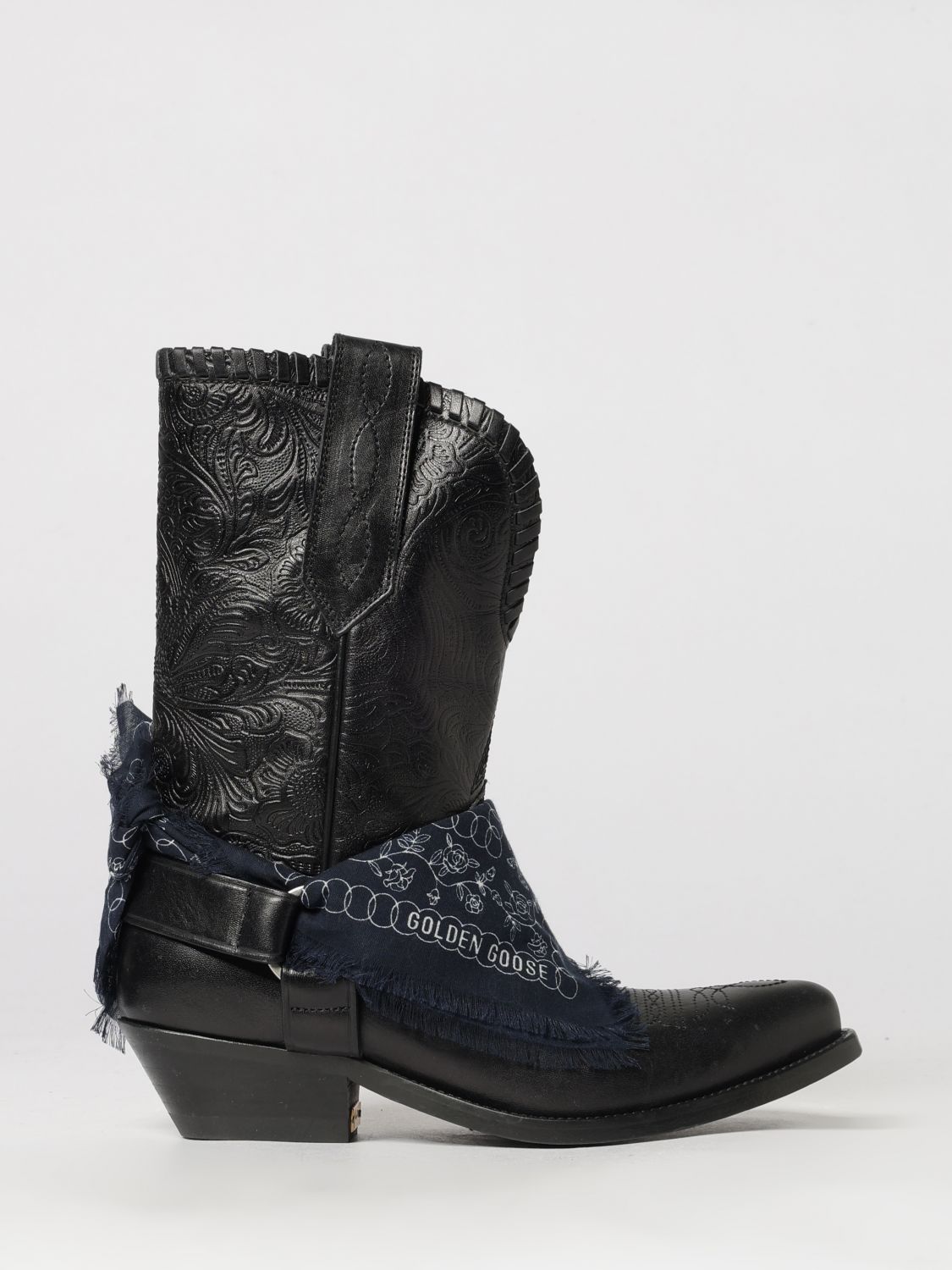Golden Goose Texan Boots in Embossed Leather with Bandana Motif and Almond Toe