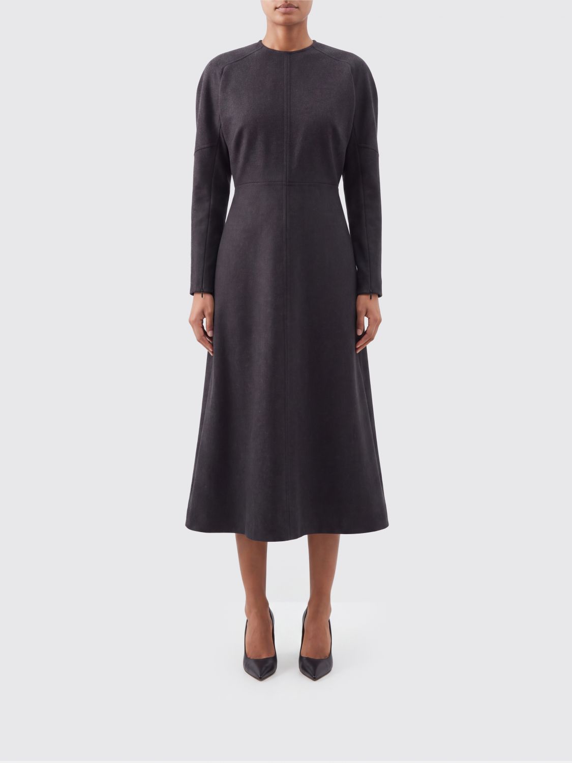 VICTORIA VICTORIA BECKHAM Dolman Midi Dress in Virgin Wool with Long Sleeves