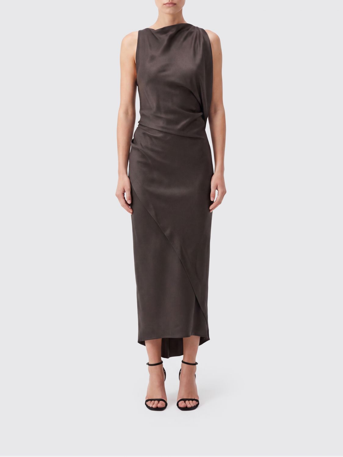 VICTORIA VICTORIA BECKHAM Kyra Asymmetrical Midi Dress with Bare Shoulders