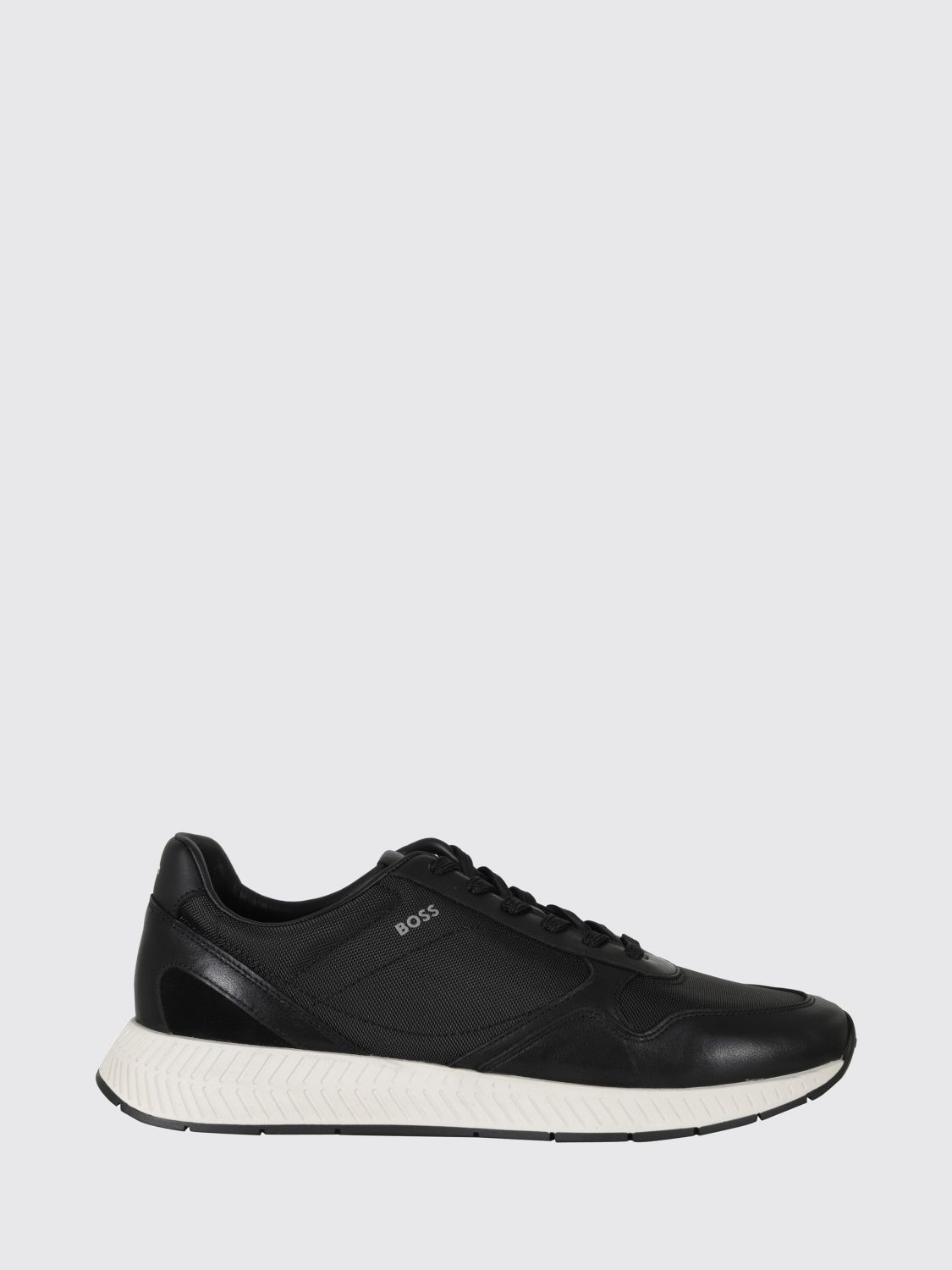 Boss Titanium Trainers in Leather and Mesh with Printed Logo