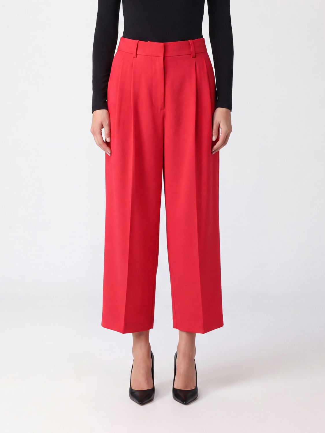 ELISABETTA FRANCHI Hochgeschnittene Cropped-Hose mit weitem Bein von aus Gabardine