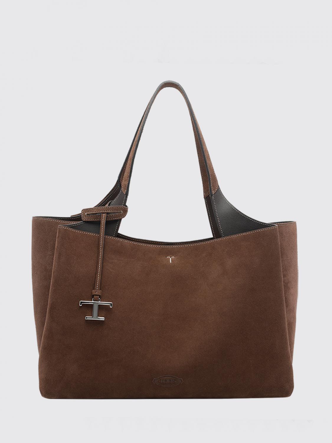 TOD'S Suede Leather Shoulder Bag with Double Handle and T Timeless Logo