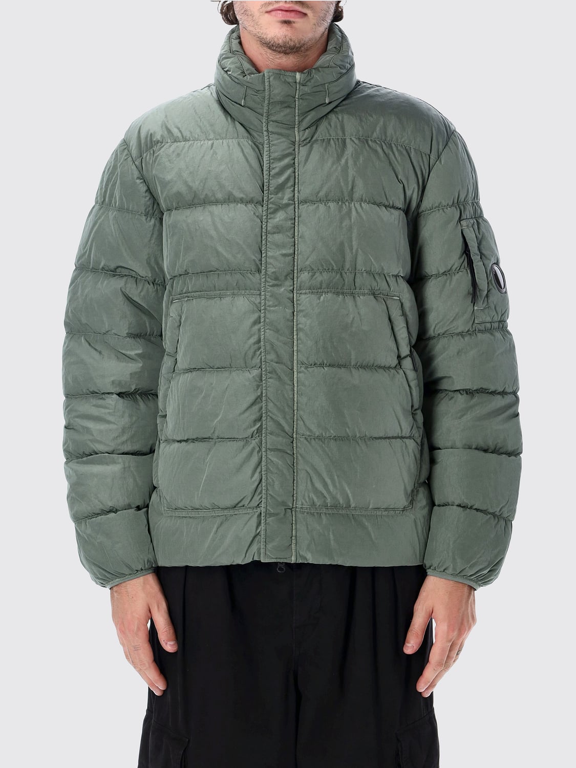 C. P. COMPANY Quilted Nylon Short Puffer Jacket with High Neck and Logo