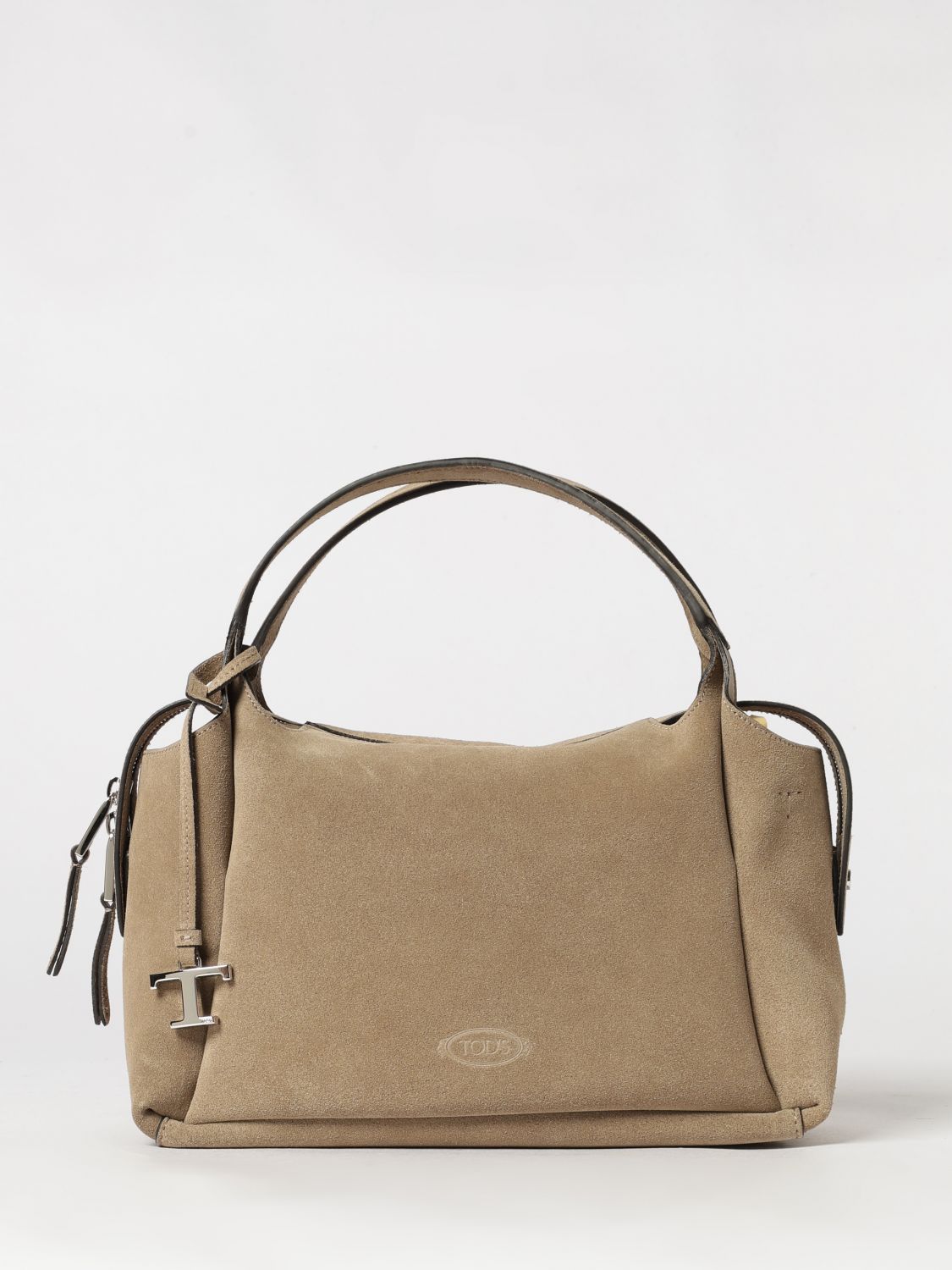 TOD'S Suede Calfskin Handbag with Logo Charm