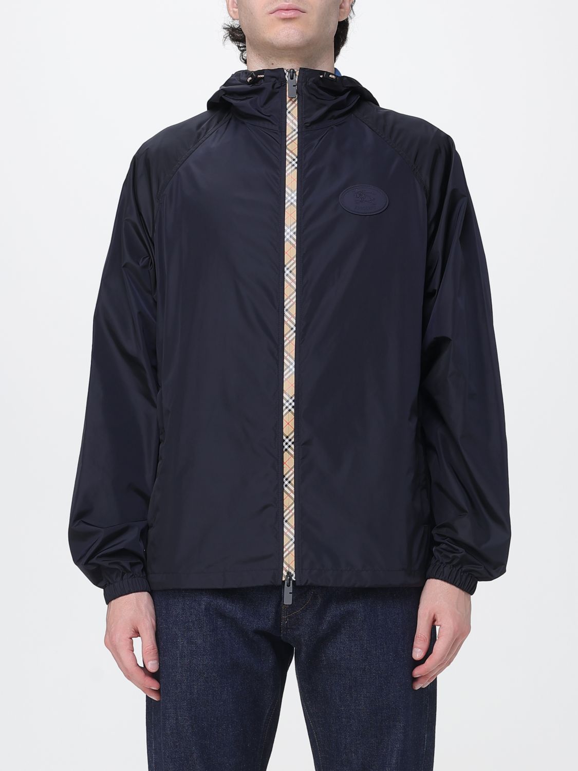 BURBERRY Lightweight Nylon Hooded Windbreaker Jacket with EKD Logo