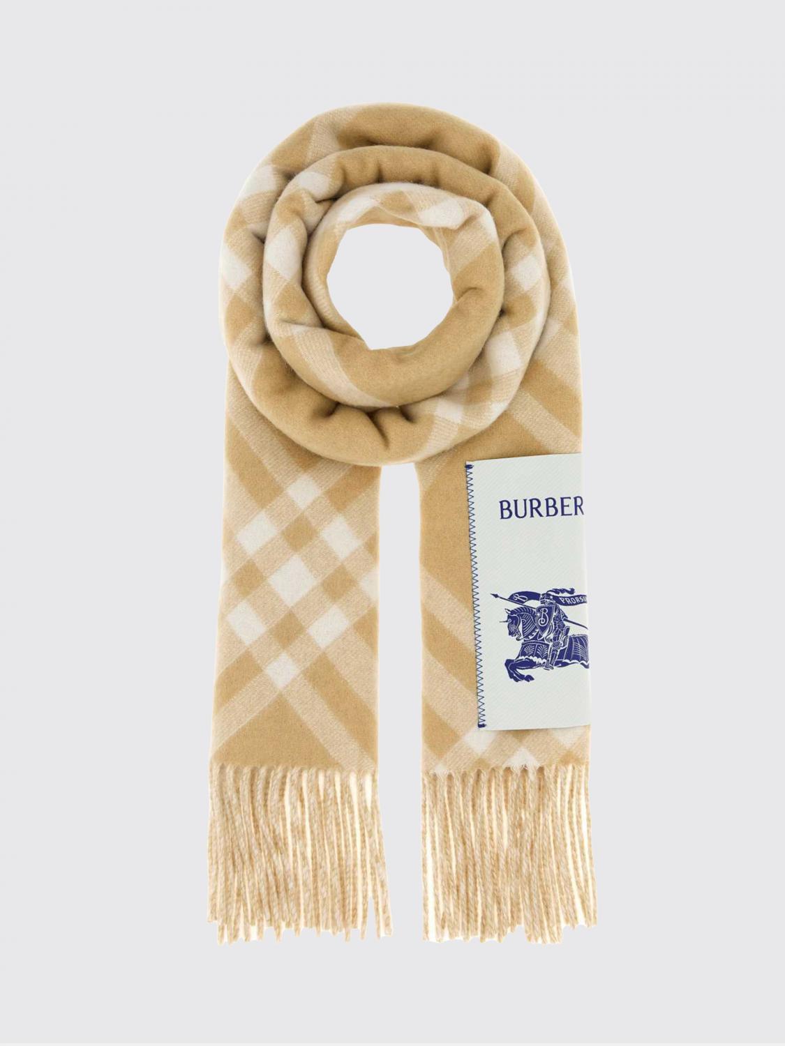 Burberry Check Cashmere Scarf with Fringed Edges and EKD Logo