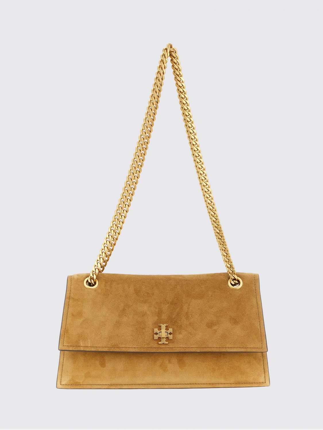 TORY BURCH Kira Suede Shoulder Bag with Double T Logo and Chain Strap