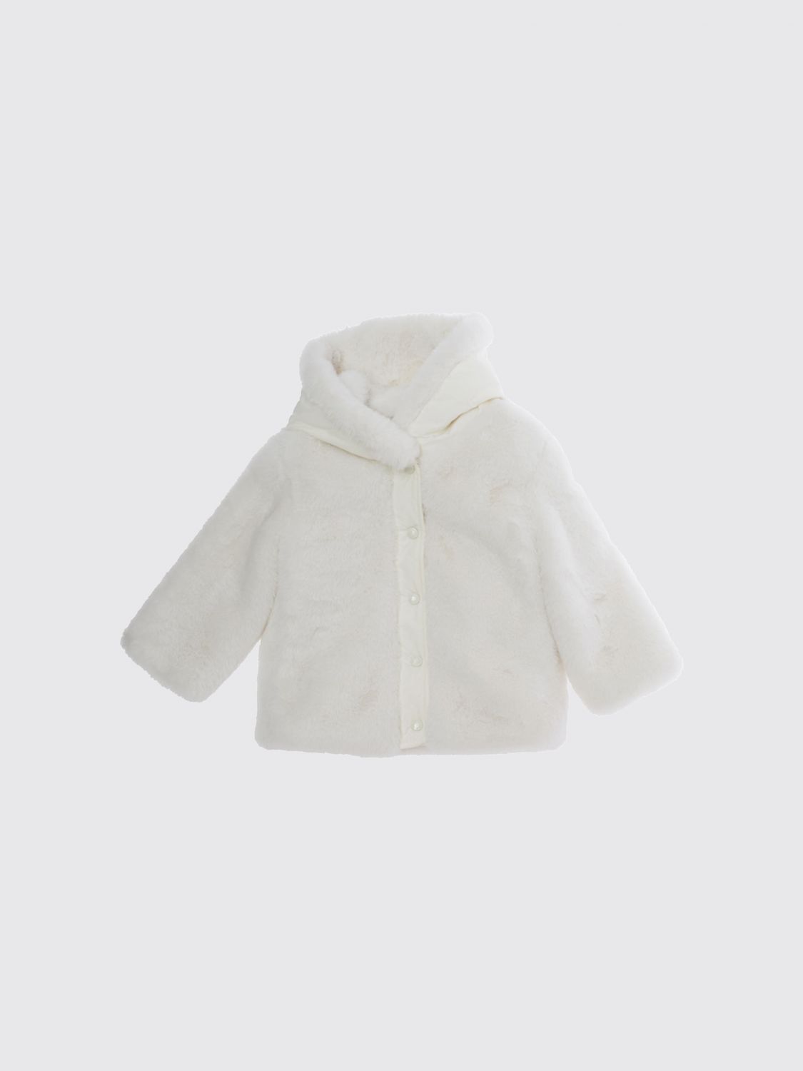 MONCLER Kapuzenmantel aus Webpelz für Jungen mit Knopfverschluss
