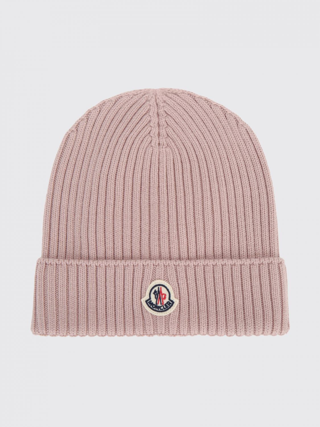 MONCLER Gerippte Beanie-Mütze für Kinder aus reiner Wolle mit Logo-Patch