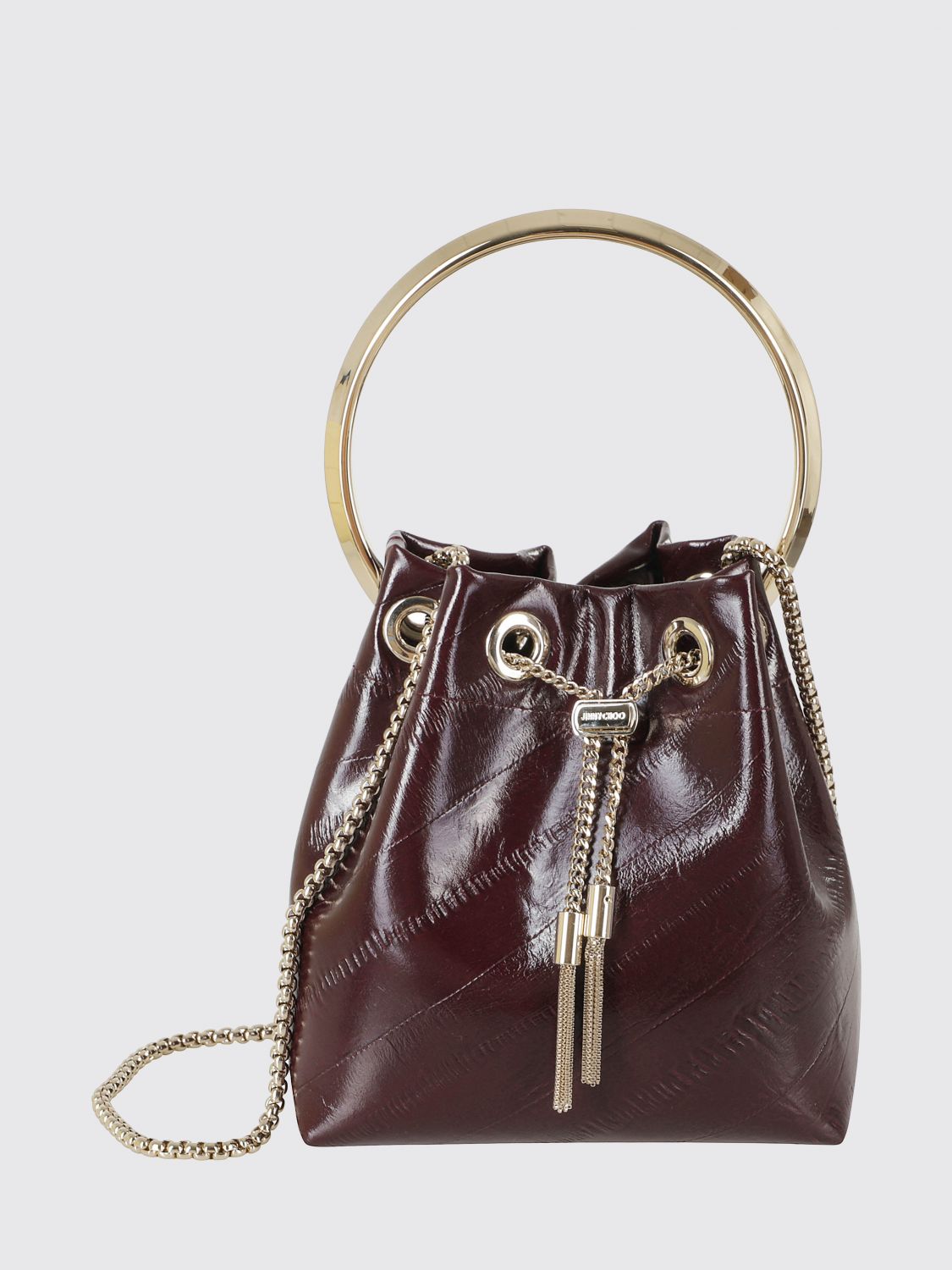 JIMMY CHOO Bon Bon Leather Mini Bucket Bag with Metallic Handle