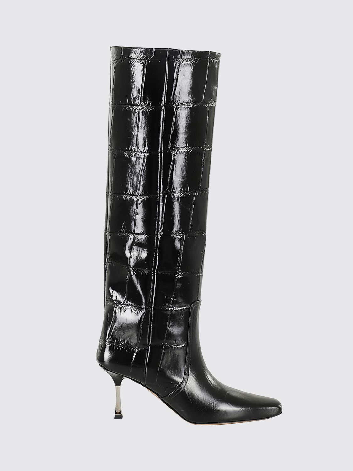 PARIS TEXAS Croc-Embossed Calfskin Knee-High Boots with Stiletto Heel
