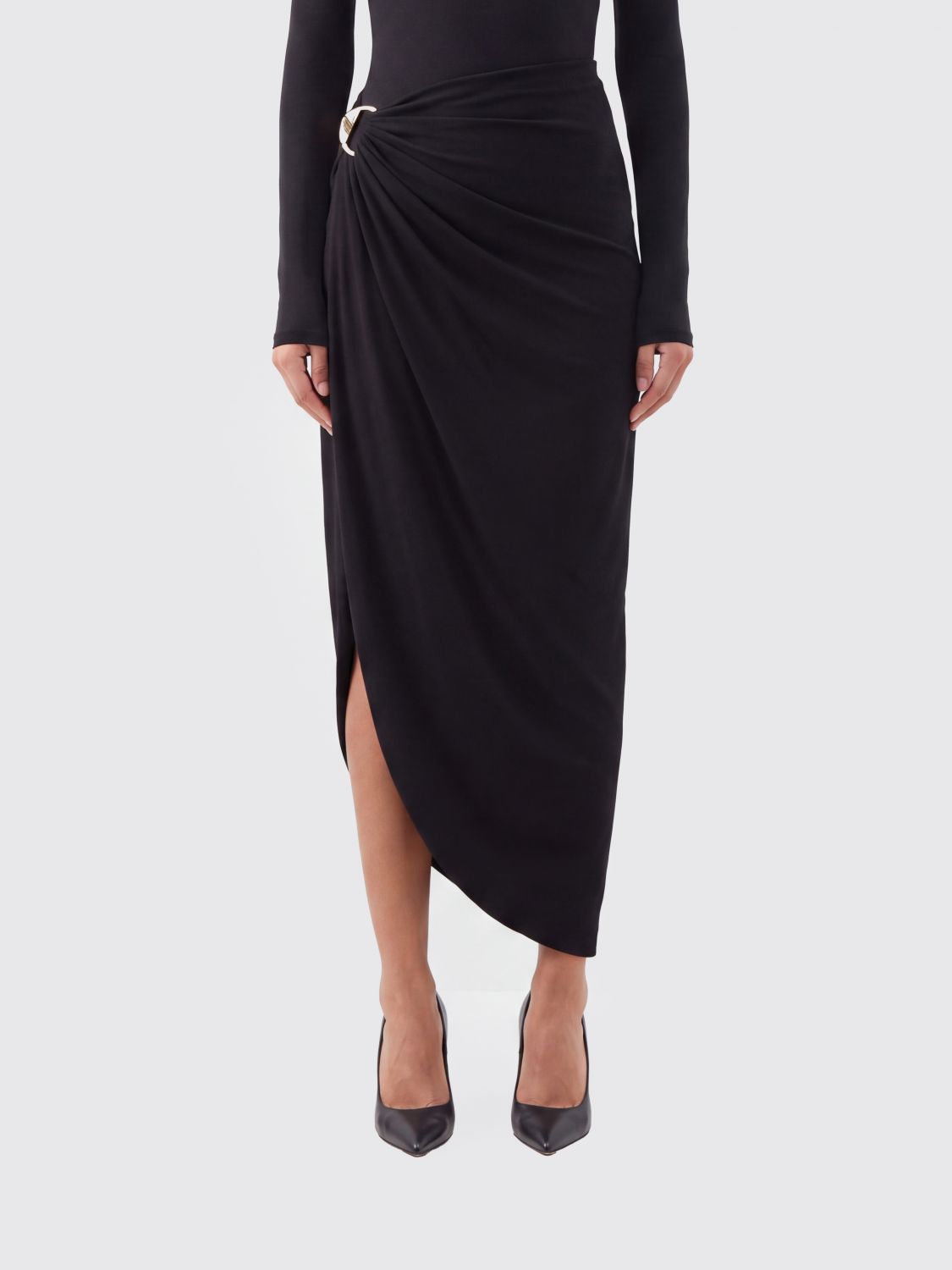 SPORTMAX Asymmetrischer drapierter Jersey-Midirock mit hoher Taille
