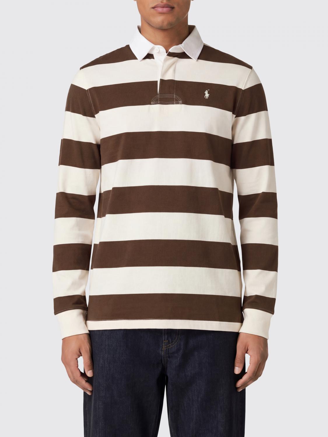 POLO RALPH LAUREN Polo a righe in cotone con maniche lunghe e logo Pony